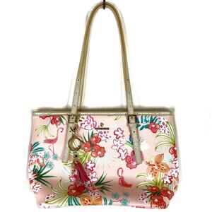 Spartina 449 | Pink Flamingo Print Genuine Leather Shoulder Bag Purse Tropical